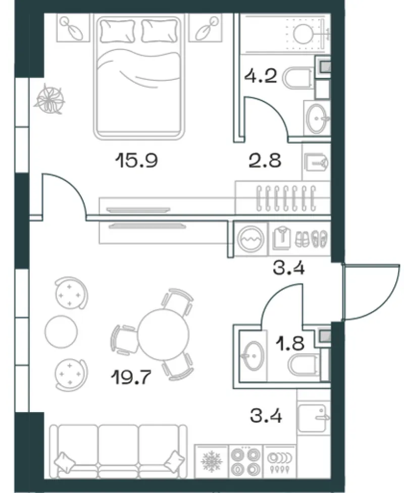 2-комн. 51.9 м²