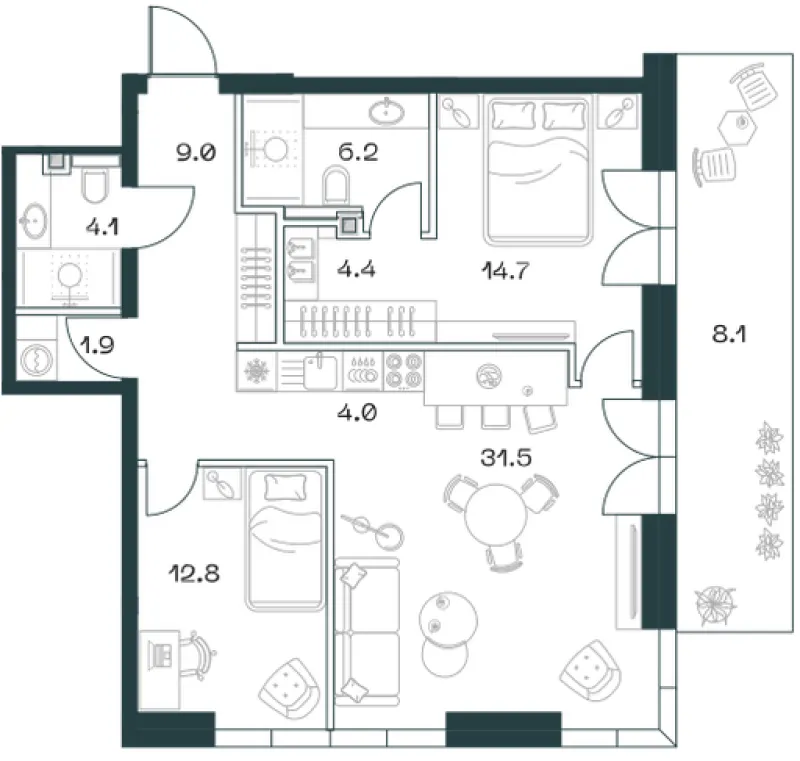 3-комн. 96.4 м²