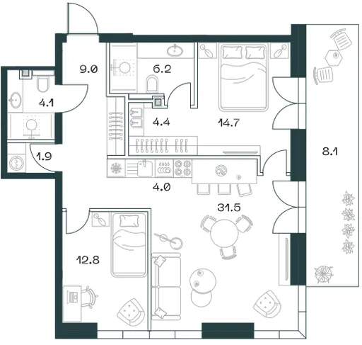 3-комн. 96,4 м²