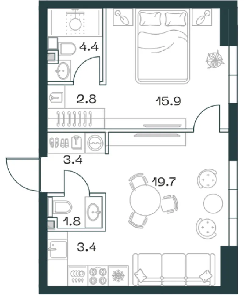 2-комн. 51.9 м²