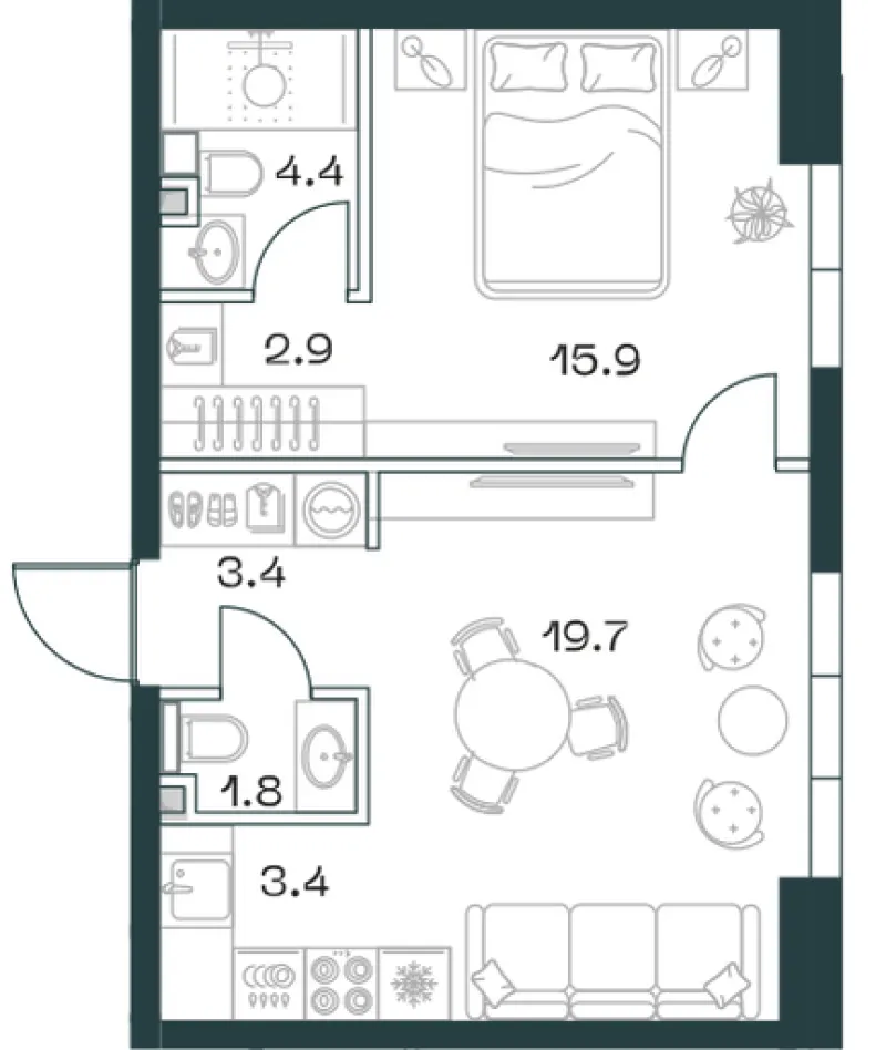 2-комн. 51.9 м²