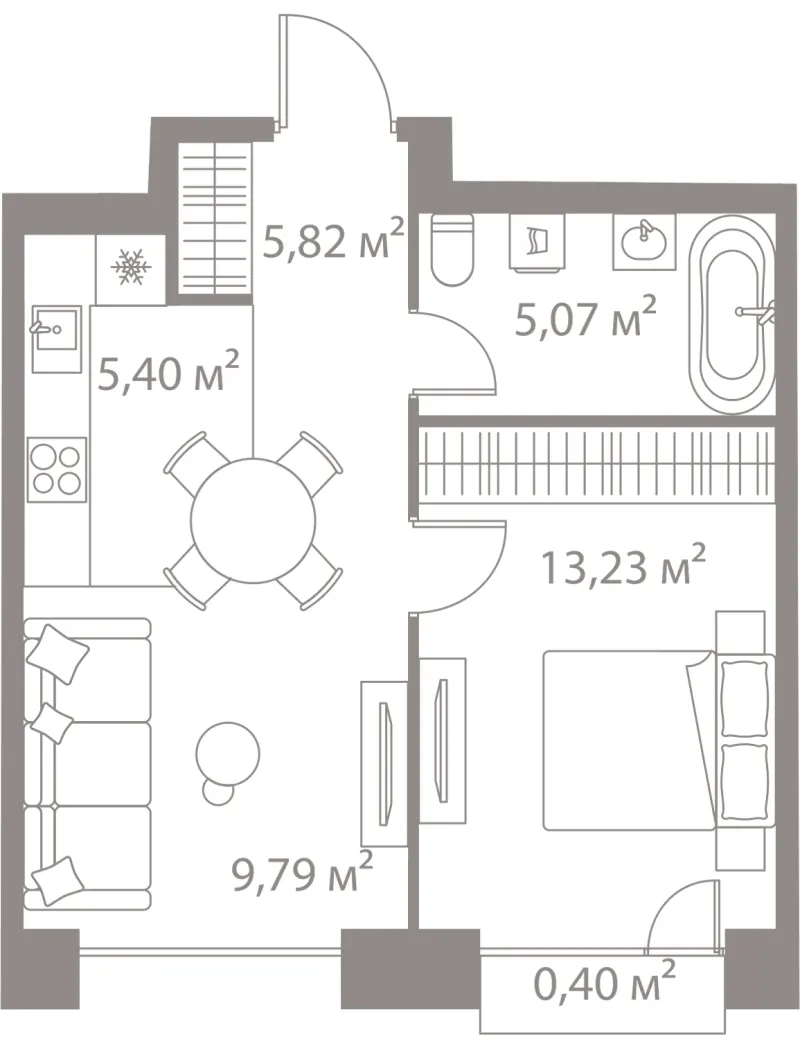 1-комн. 39.7 м²