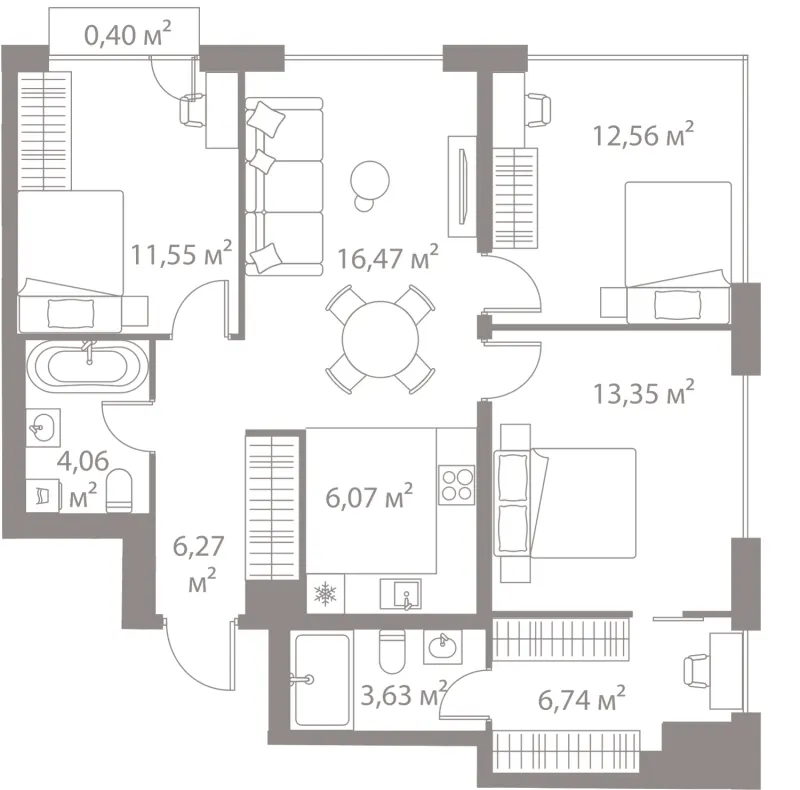 3-комн. 81.1 м²