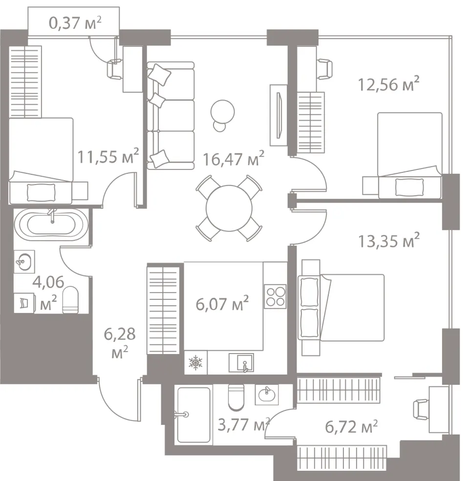 3-комн. 81,2 м²