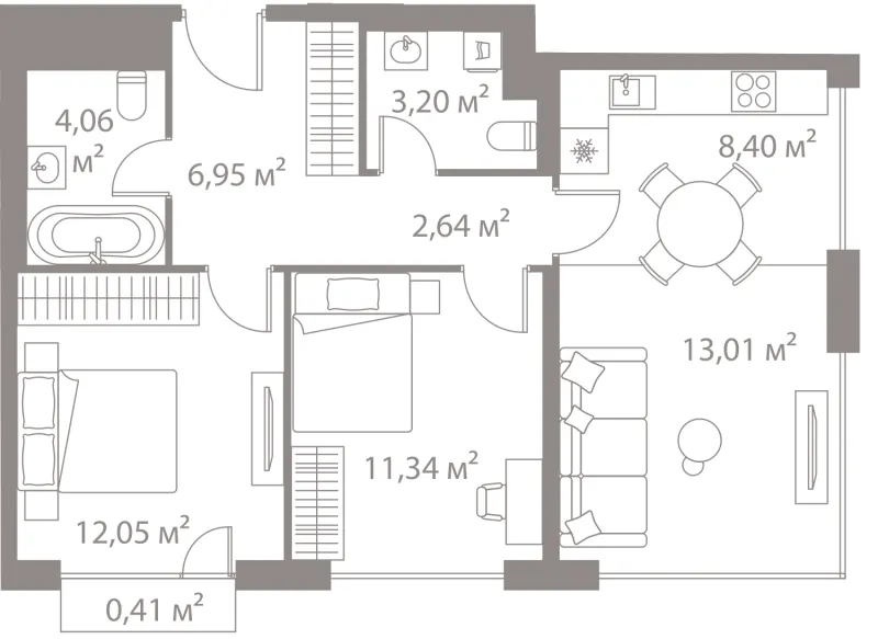 2-комн. 62.1 м²