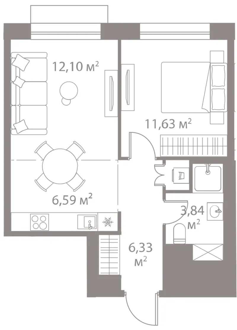 1-комн. 40.5 м²