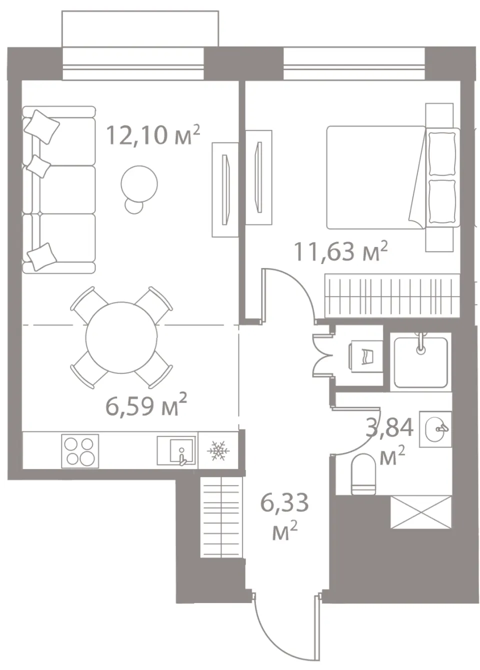 1-комн. 40,5 м²