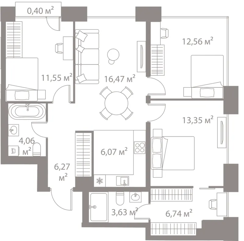 3-комн. 81.1 м²