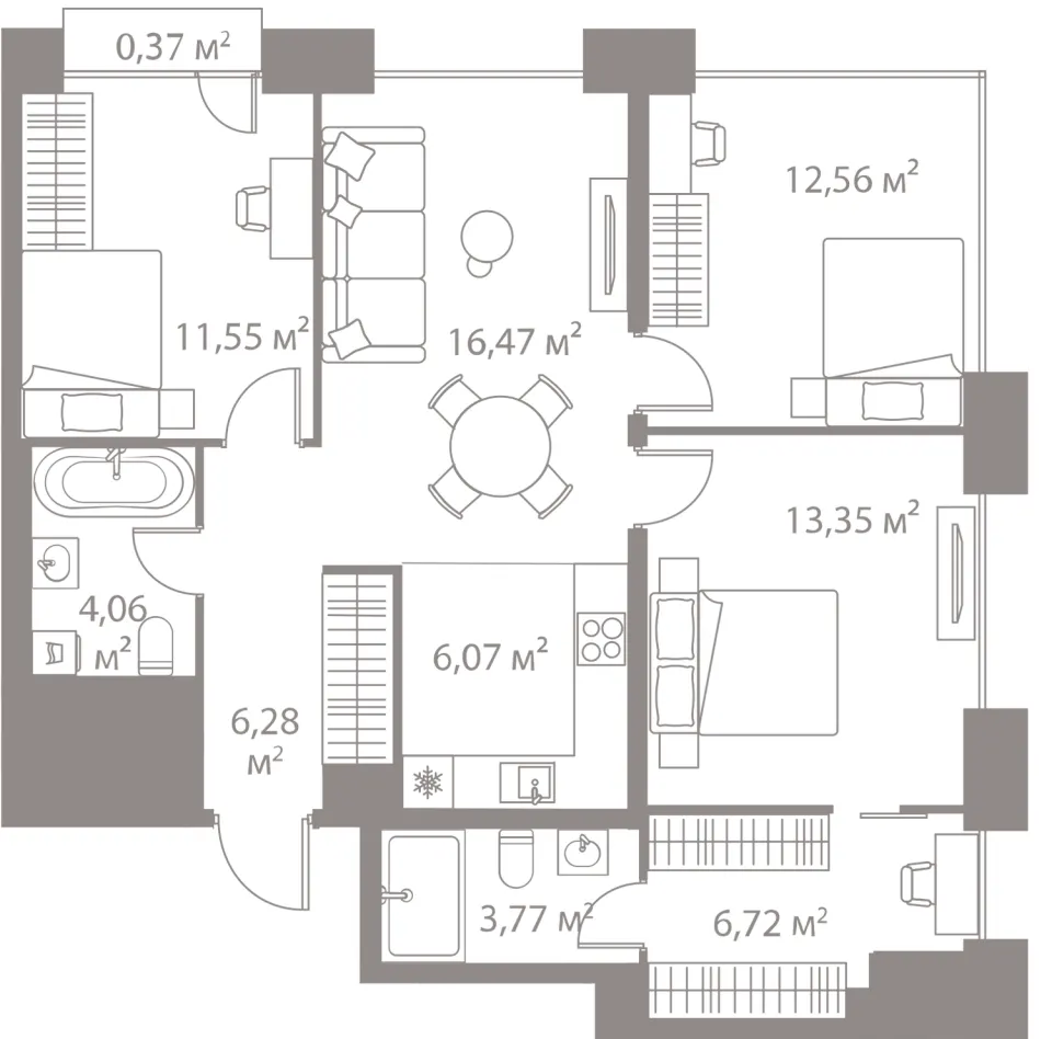 3-комн. 81,2 м²