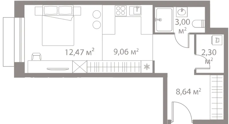 Студия 35.5 м²