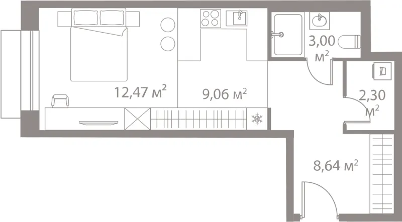 Студия 35.5 м²