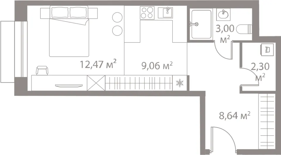Студия 35,5 м²