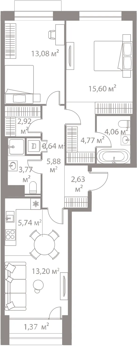 2-комн. 73.7 м²