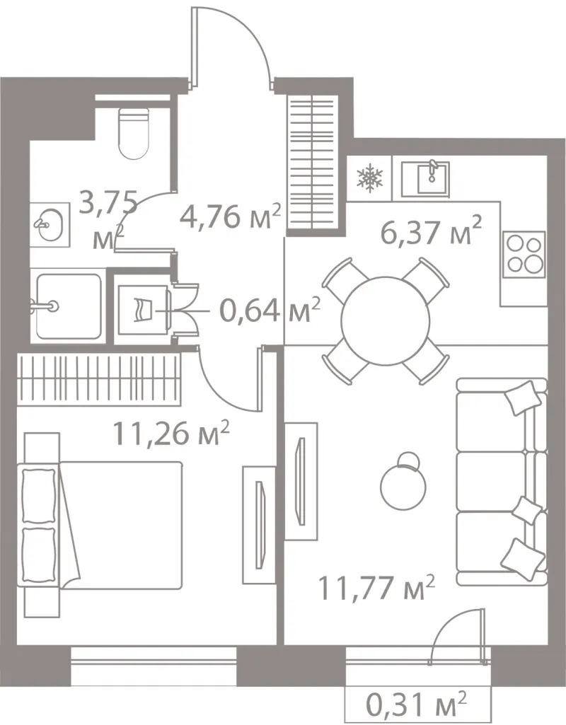 1-комн. 38.9 м²