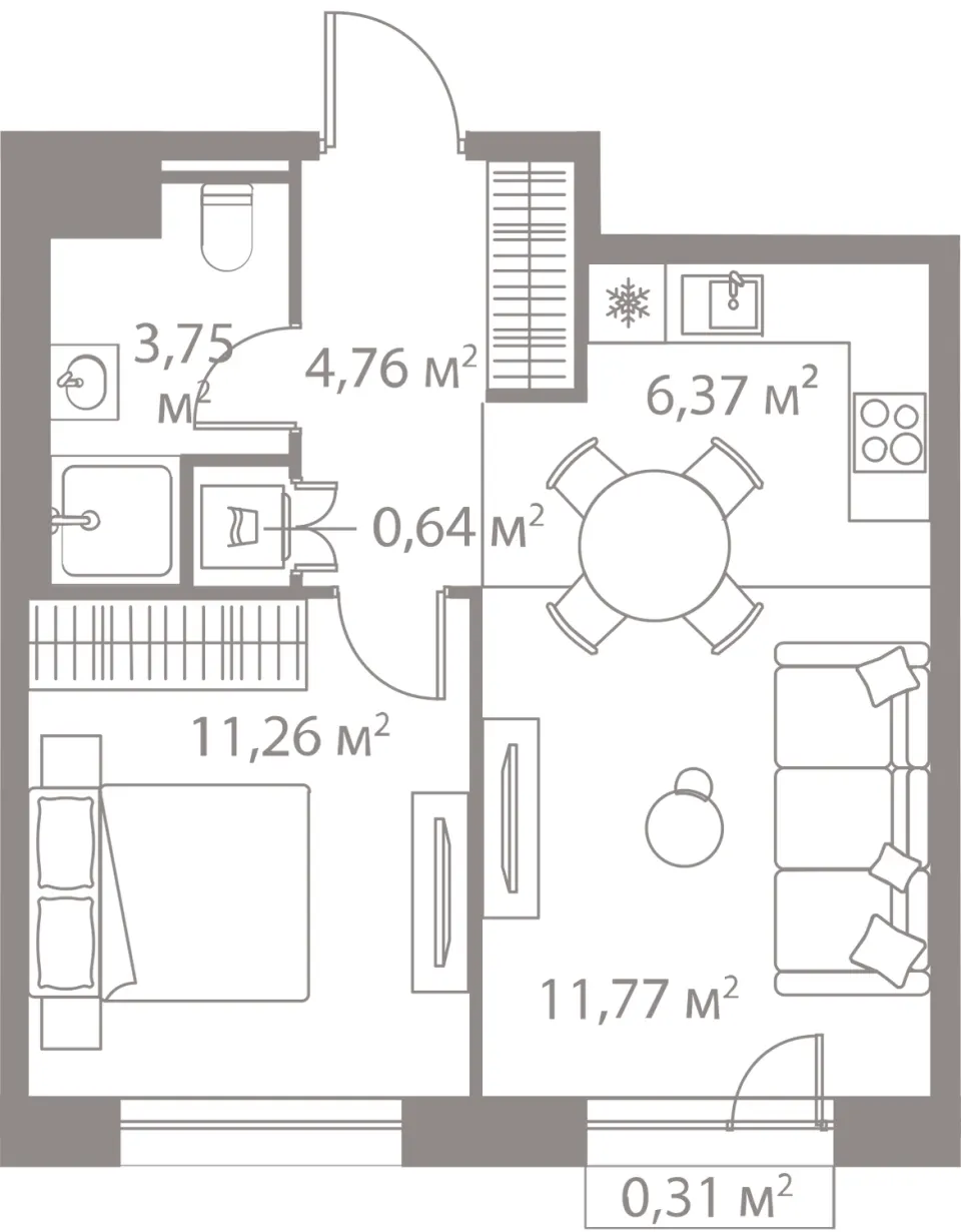 1-комн. 38,9 м²