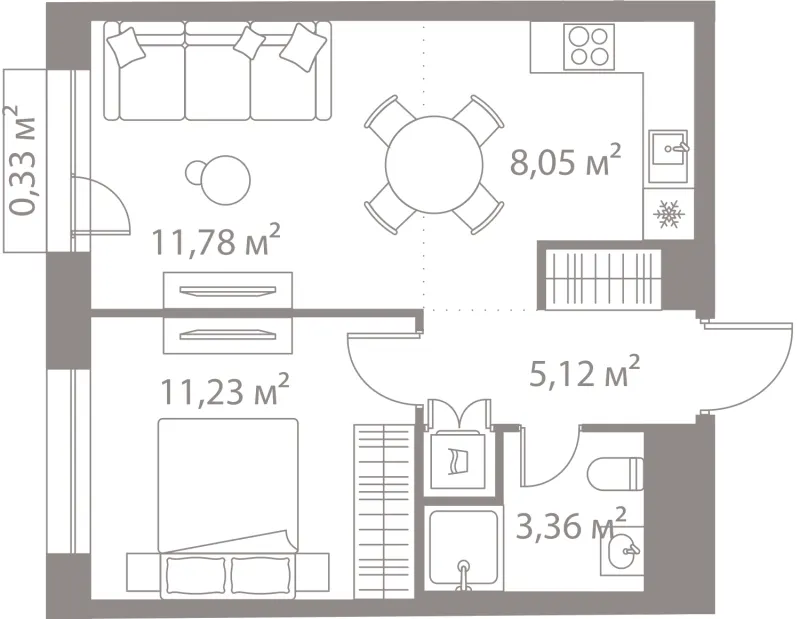 1-комн. 39.9 м²
