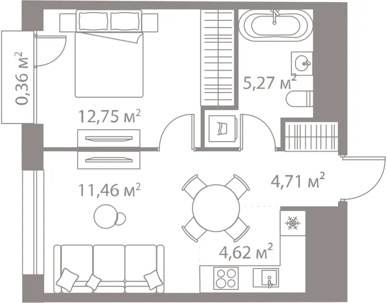 1-комн. 39.2 м²