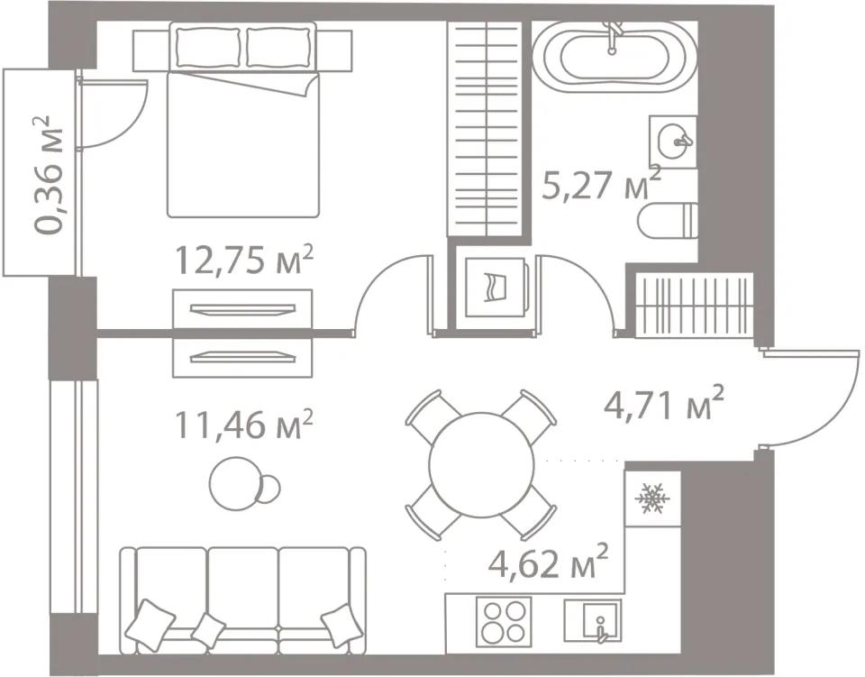 1-комн. 39,2 м²
