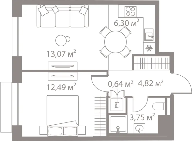 1-комн. 41.1 м²