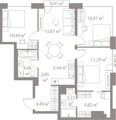 72,6 м² — планировка