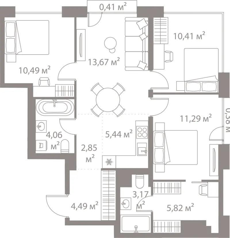 3-комн. 72.6 м²