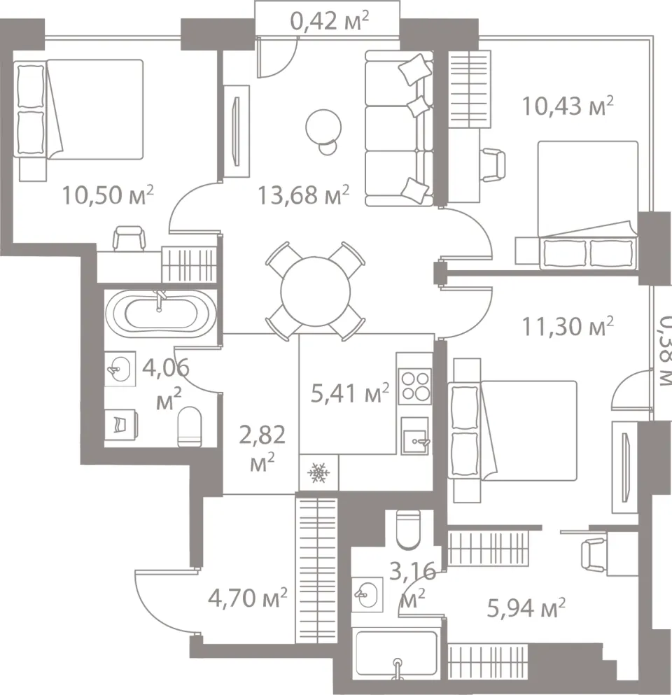 3-комн. 72,8 м²