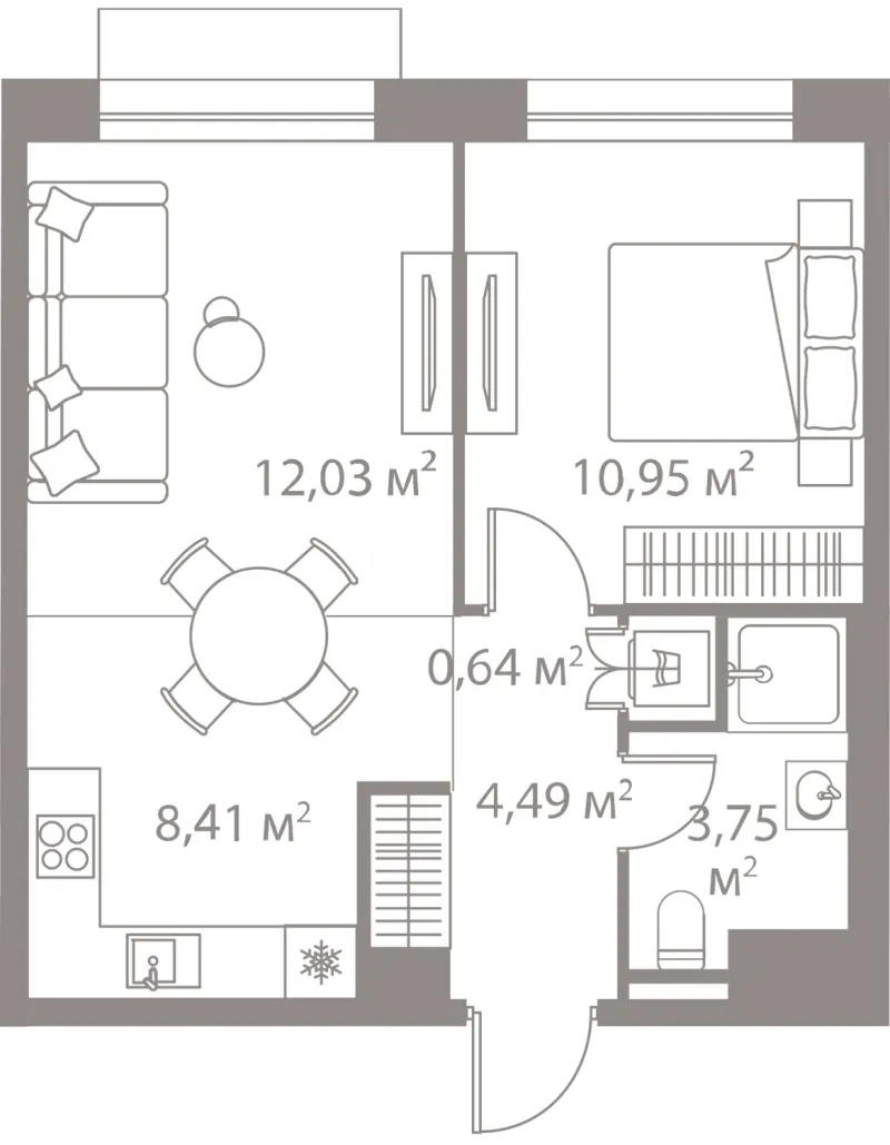 1-комн. 40.3 м²