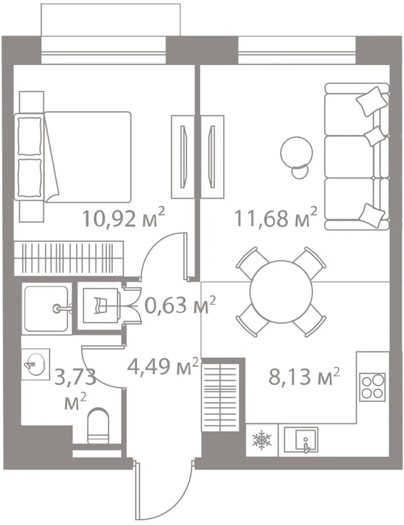 1-комн. 39.6 м²