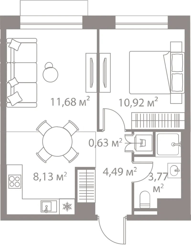1-комн. 39.6 м²