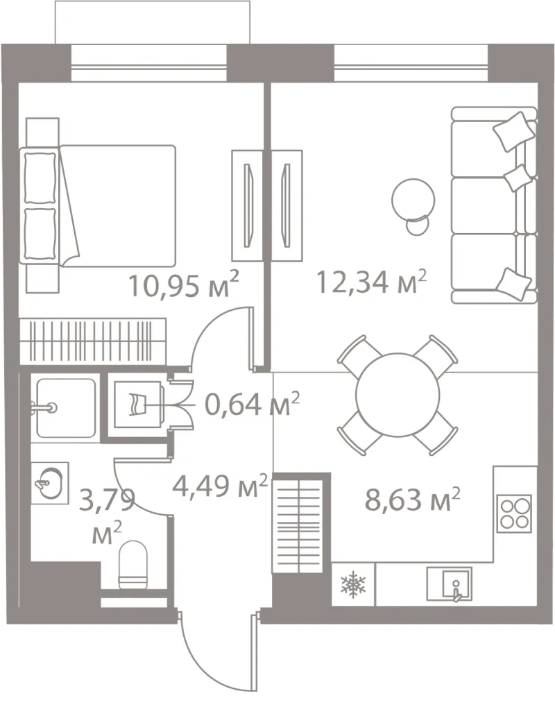 1-комн. 40.8 м²