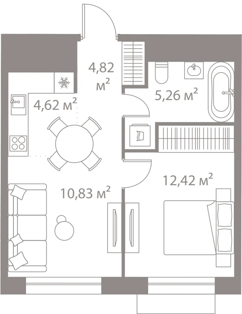 1-комн. 38 м²