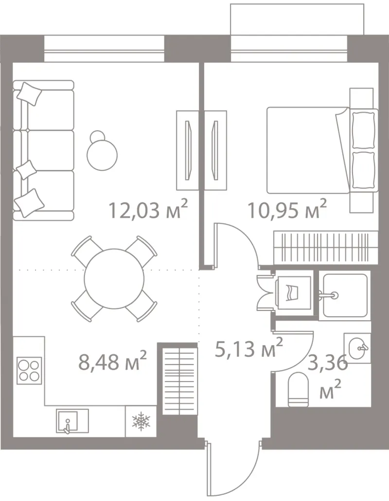 1-комн. 40 м²