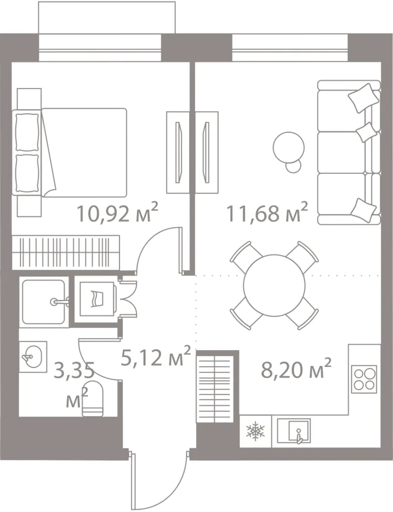 1-комн. 39.3 м²