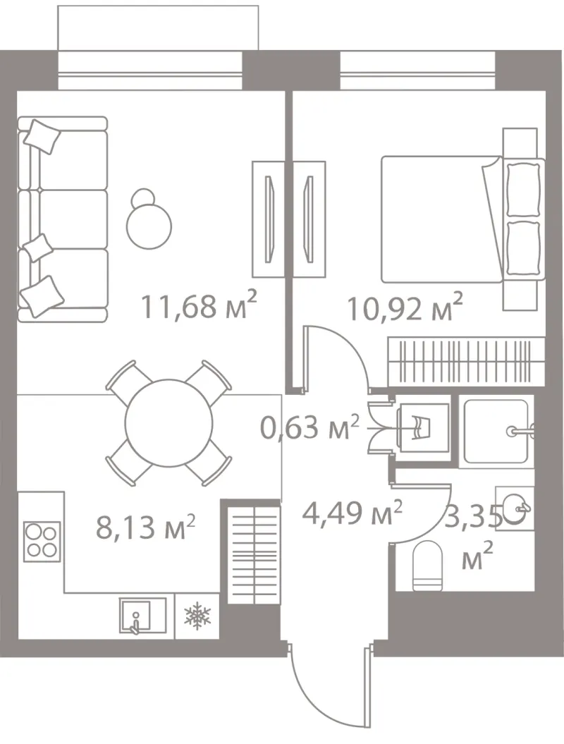 1-комн. 39.2 м²