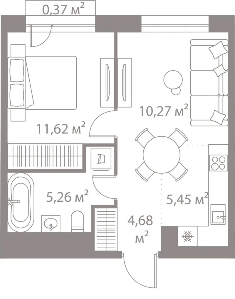 1-комн. 37.7 м²