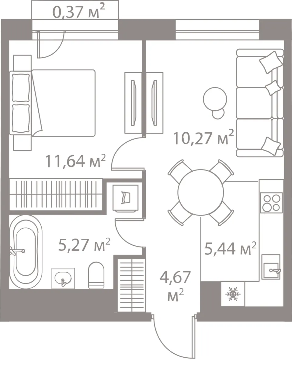 1-комн. 37,7 м²