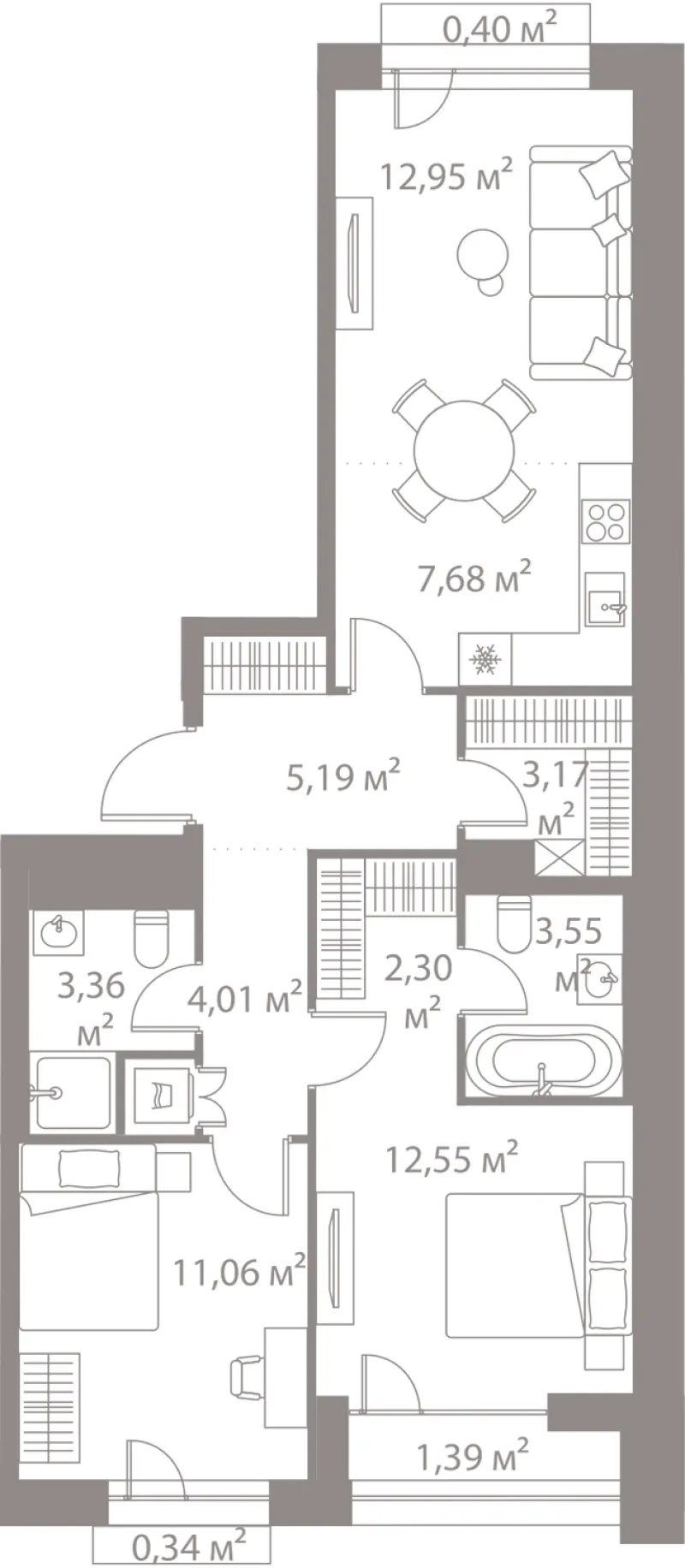 2-комн. 68 м²