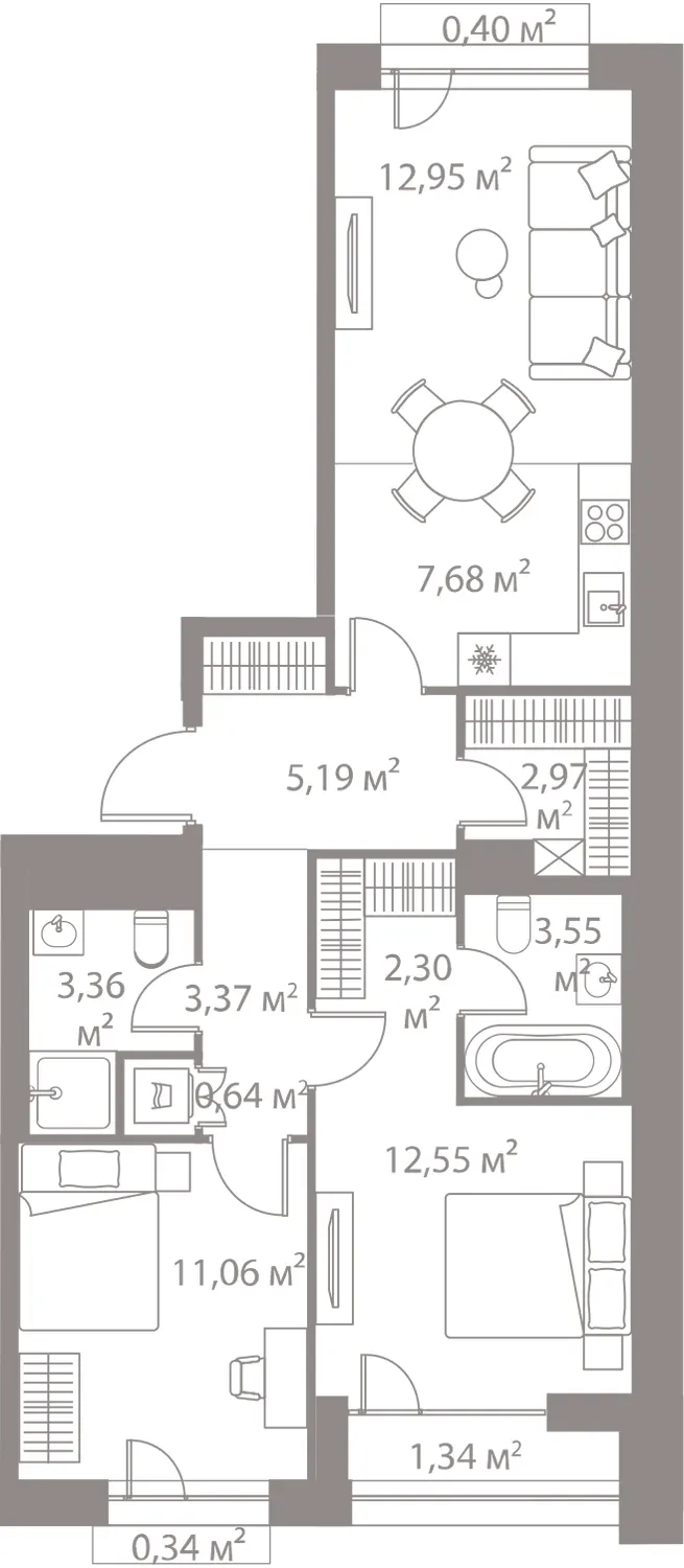 2-комн. 67,7 м²