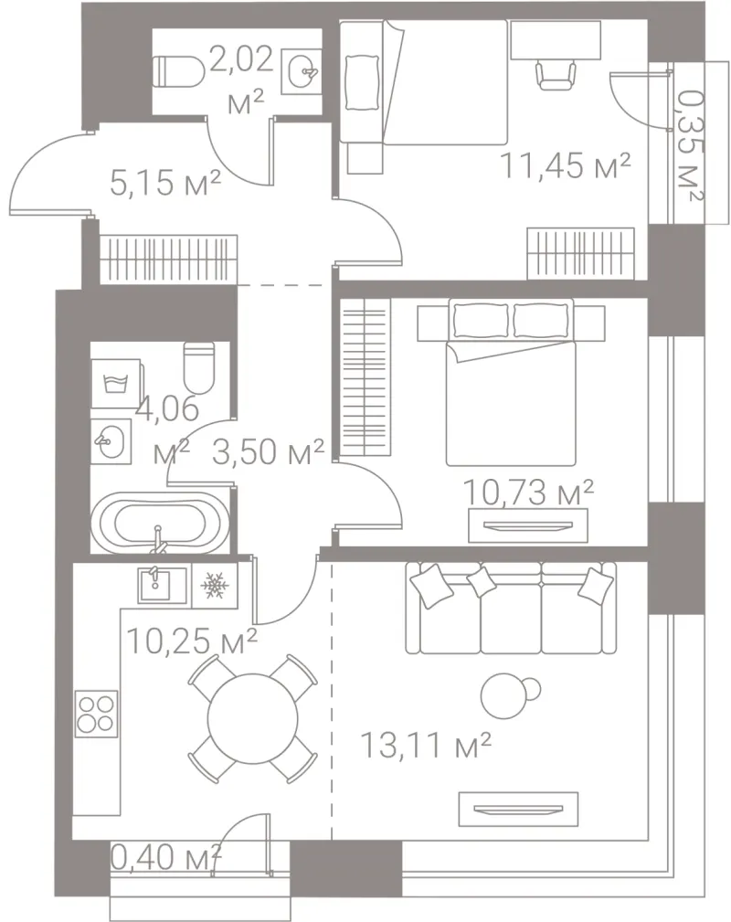 2-комн. 61 м²