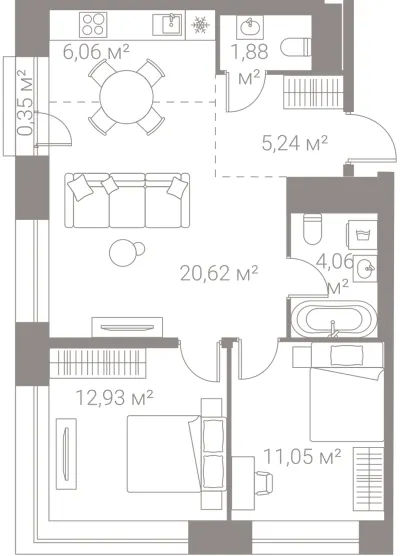 62,2 м² — планировка