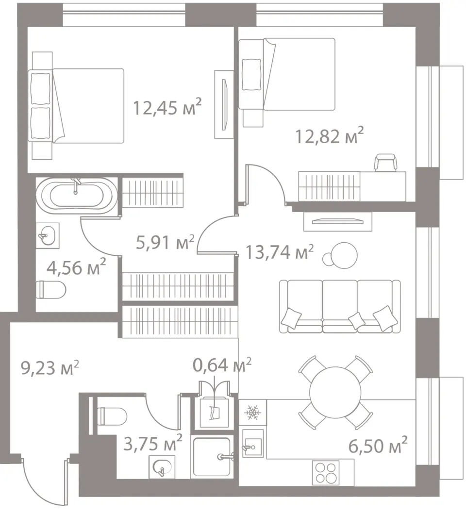 2-комн. 69,6 м²