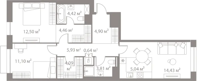 2-комн. 71.3 м²