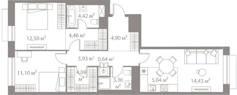 2-комн. 70.9 м²