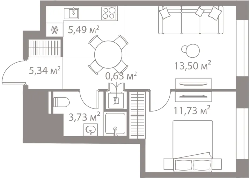 1-комн. 40.4 м²