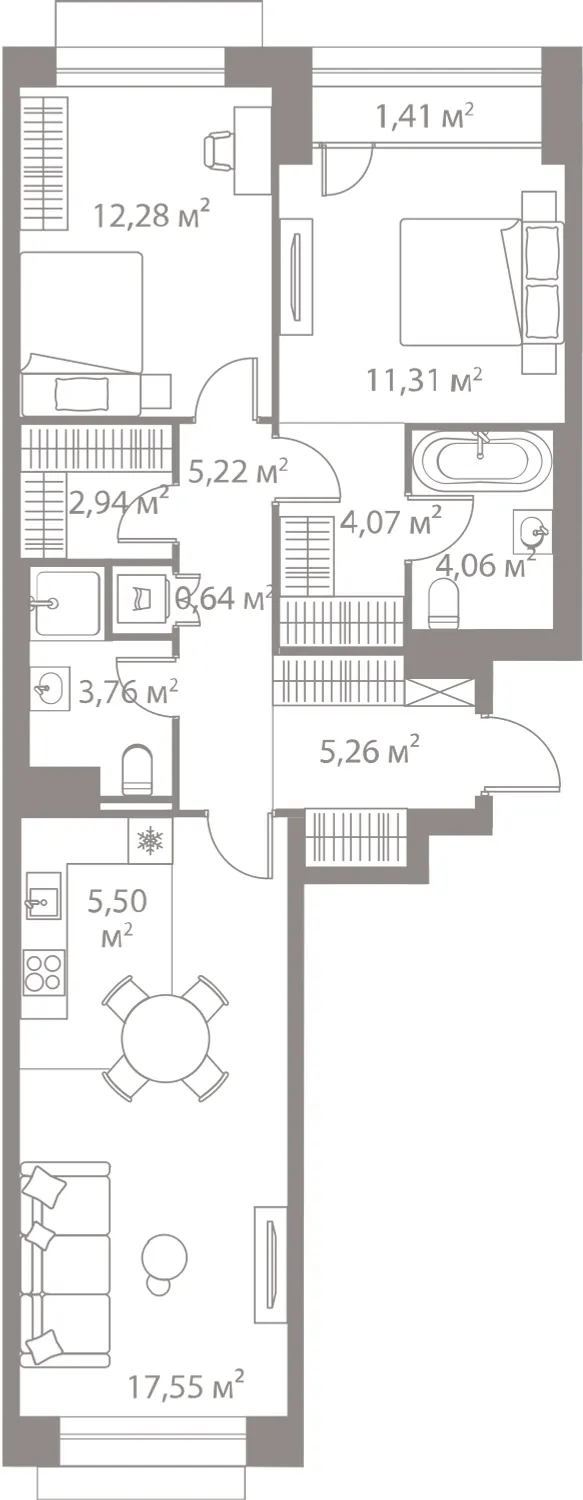 2-комн. 74 м²