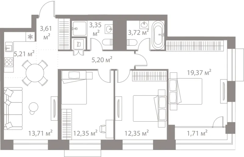 3-комн. 80.6 м²