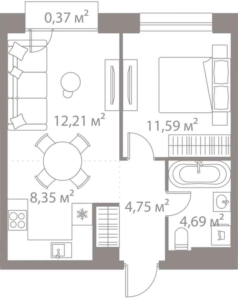2-комн. 42 м²