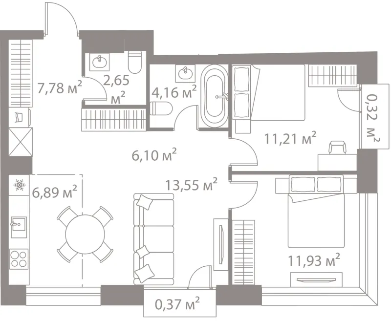 3-комн. 65 м²