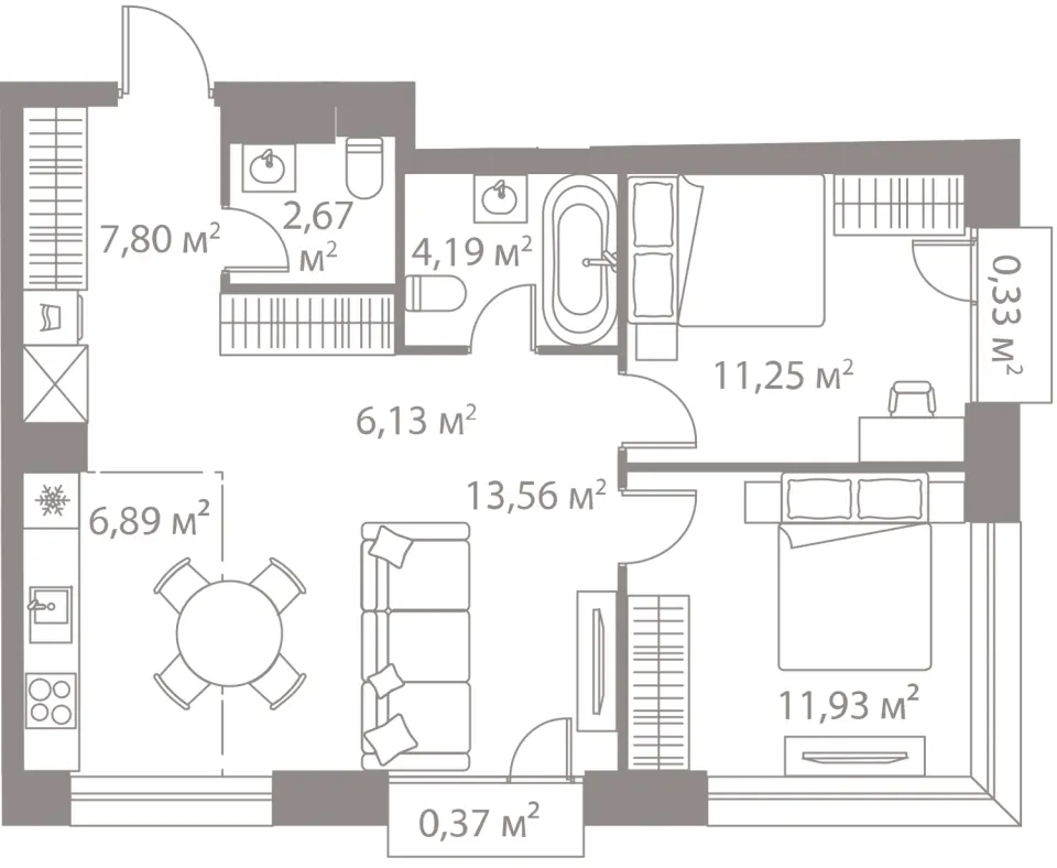3-комн. 65,1 м²