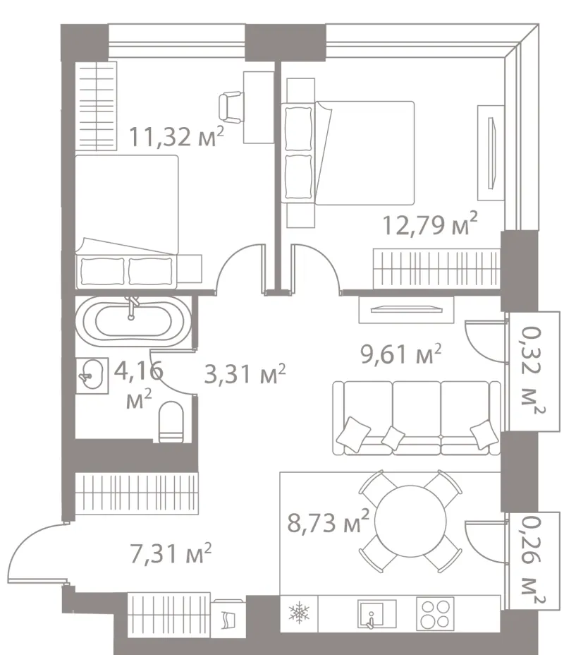 3-комн. 57.8 м²